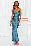 Kissin All Night Satin Maxi Dress Midnight Blue