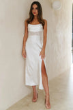 Sipping Waterfalls Satin Midi Dress White