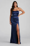 Gianna Strapless High-Slit Satin Dress