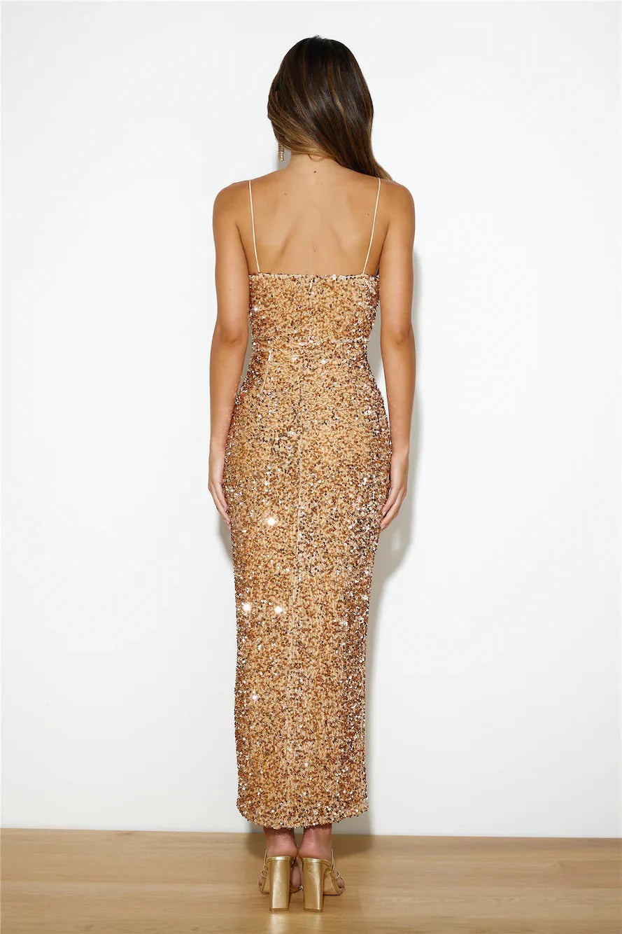 Party Mood Sequin Maxi Dress Gold