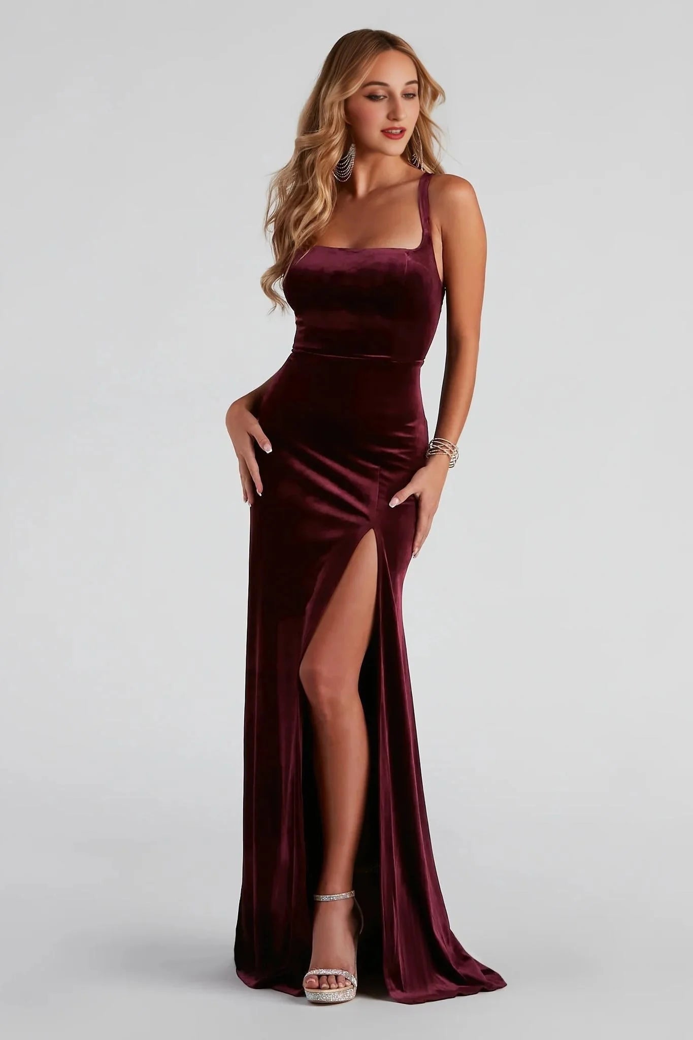 Christina Lace-Up Back Velvet Dress