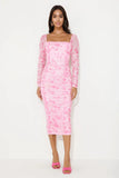 Hey There Gorg Long Sleeve Mesh Midi Dress Pink