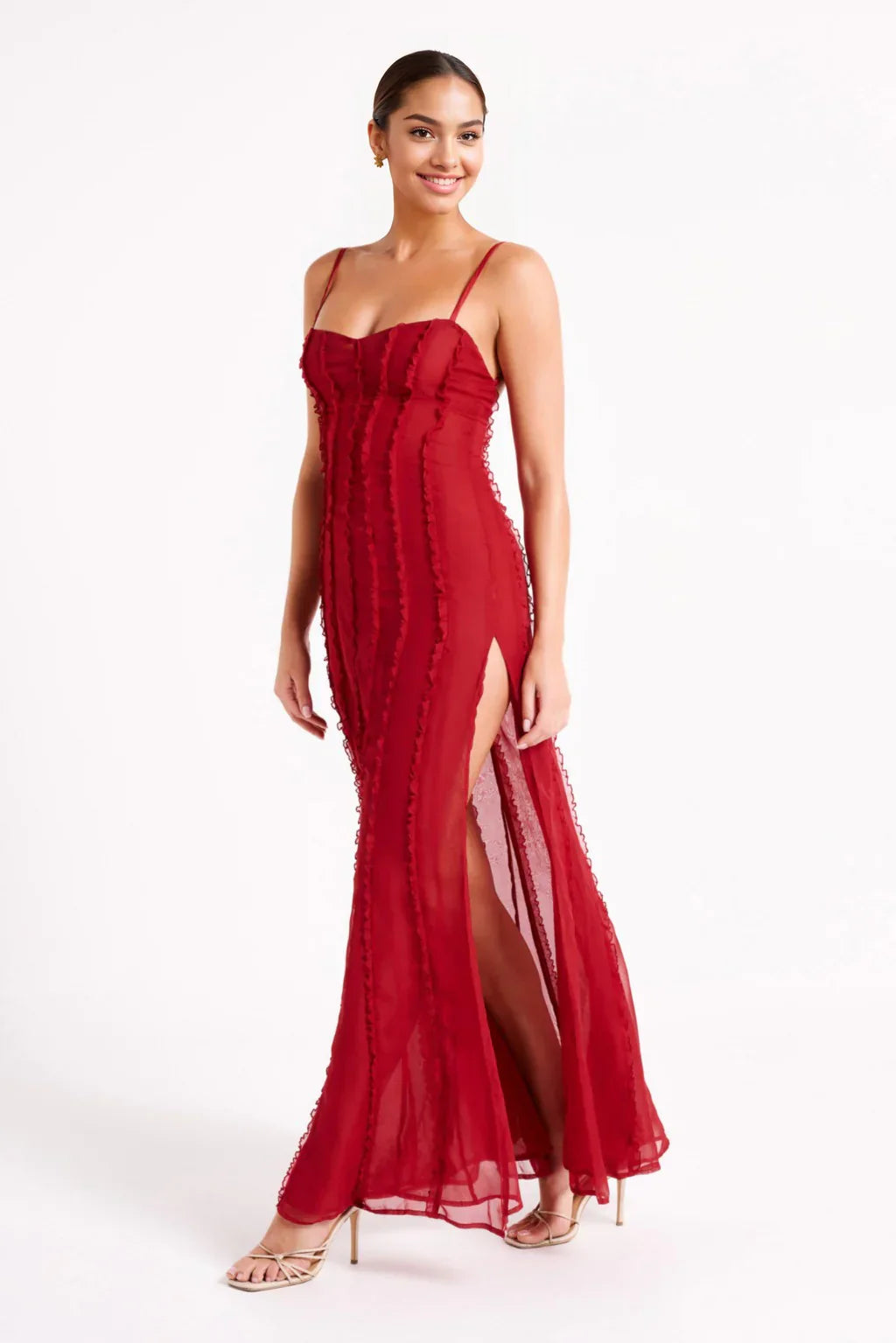 Chiffon Maxi Dress - Vermilion Red