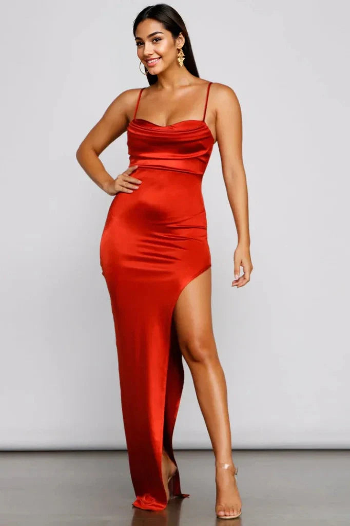 Lola High Slit Satin Dress