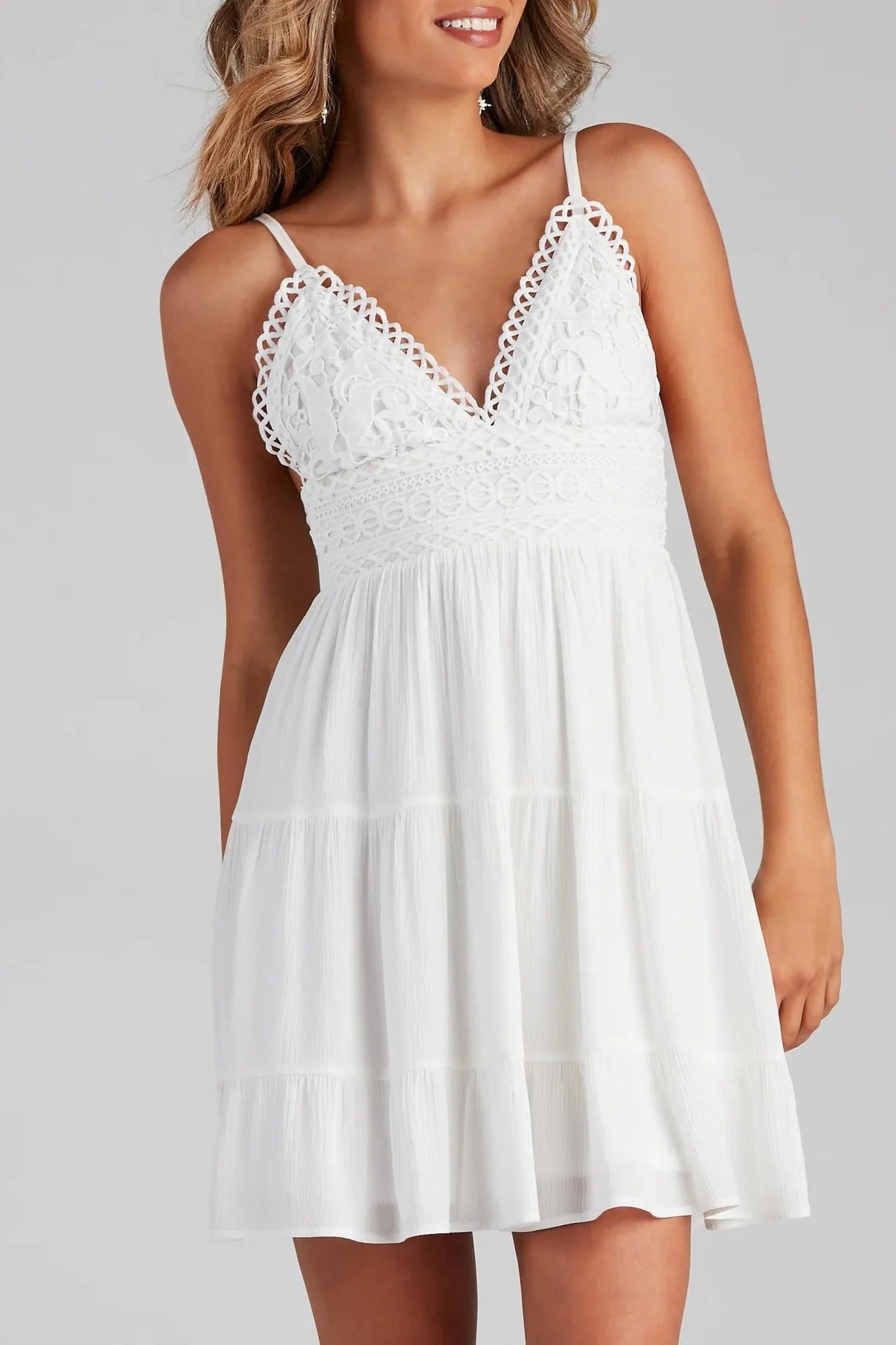 Let It Flow Crochet V-Neck Skater Dress