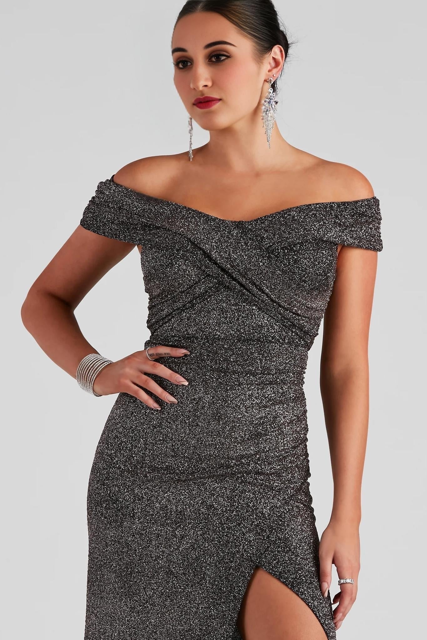 Bebe Formal Glitter Wrap Dress