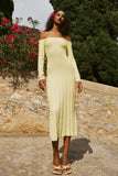 Emmeline Long Sleeve Rib Knit Midi Dress - Lemon