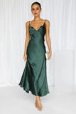 No Cloudy Skies Satin Maxi Dress Forest Green