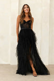 Elegantly Dressed Tulle Maxi Dress Black