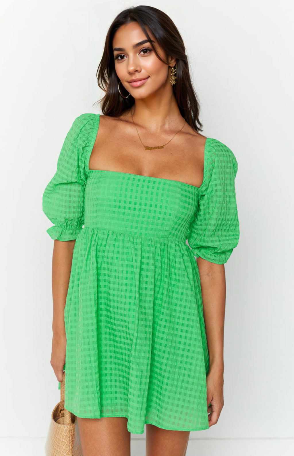 Rubi Green Babydoll Mini Dress