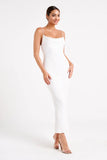 Cowl Midi Dress With Pearl Trim - White