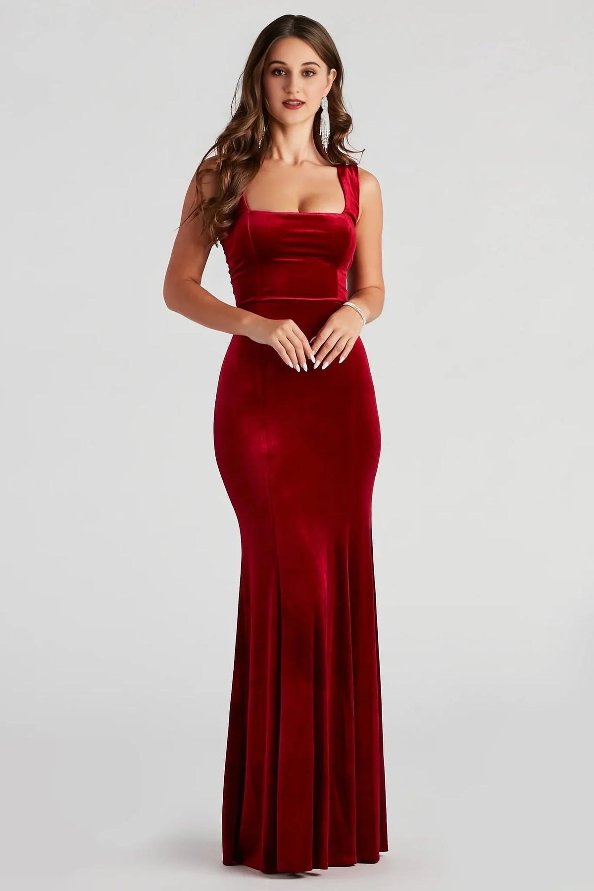 Tori Formal Sleeveless Velvet Mermaid Dress Burgundy