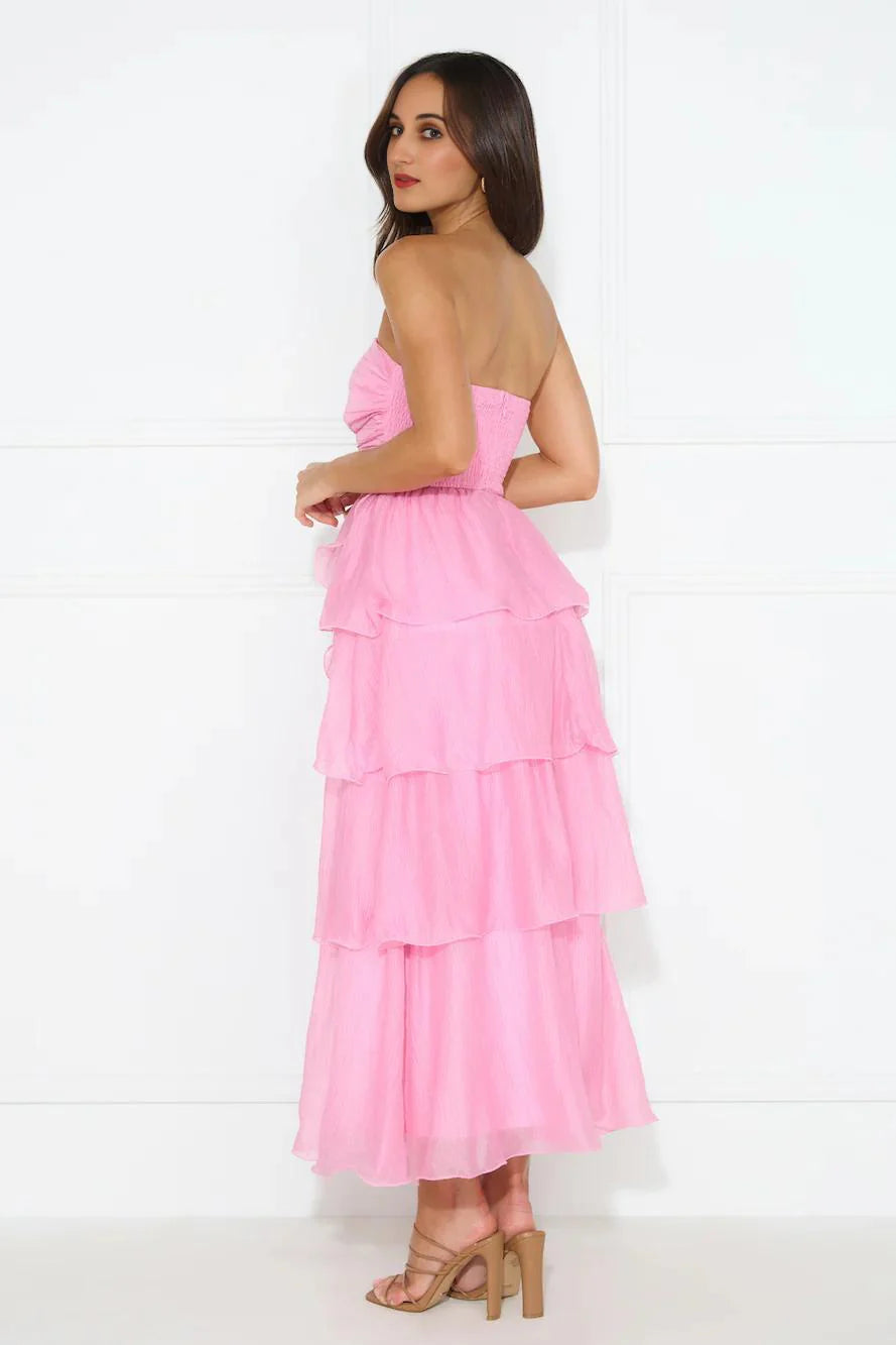 Number One Option Strapless Midi Dress Pink