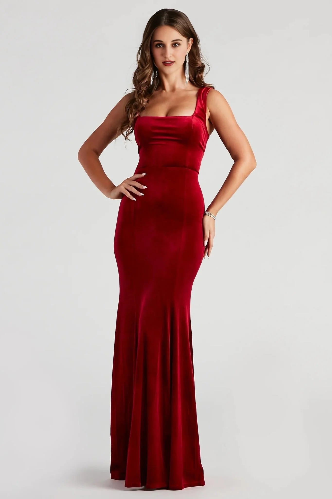 Tori Formal Sleeveless Velvet Mermaid Dress Burgundy