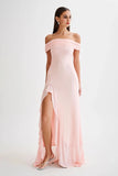 Audrey Off Shoulder Mesh Maxi Dress - Pale Pink