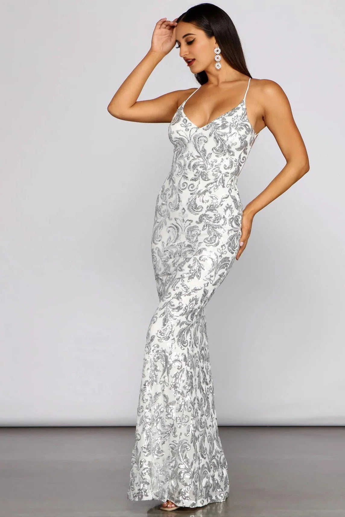 Taisia Formal Sequin Scroll Dress