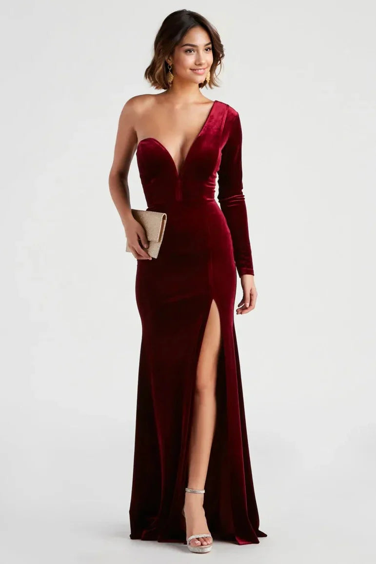 Cheyenne Formal One-Shoulder Velvet Dress