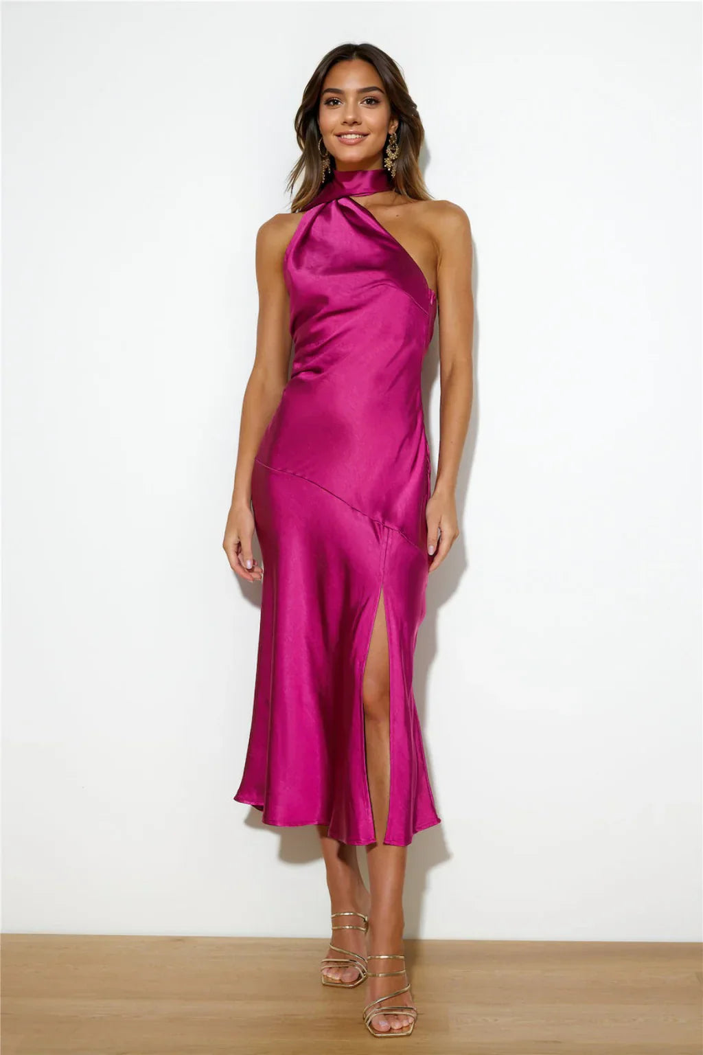 Athenian Satin Maxi Dress Fuchsia