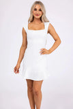 She+Sky White Shoulder Pad Square Neck Ruffle Dress