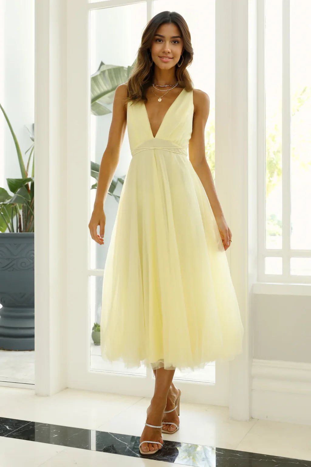 Summer Cinderella Midi Dress Lemon