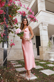 Parties In Spring Satin Maxi Dress Pink