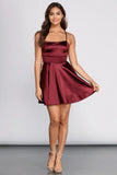 Stylish Satin Skater Dress Burgundy