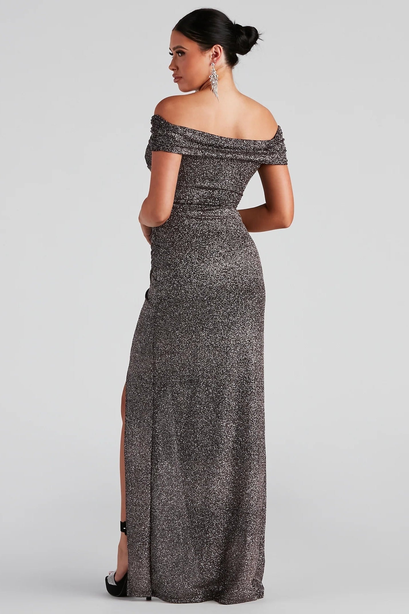 Bebe Formal Glitter Wrap Dress