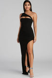 One-Shoulder Cutout Slit Formal Dress