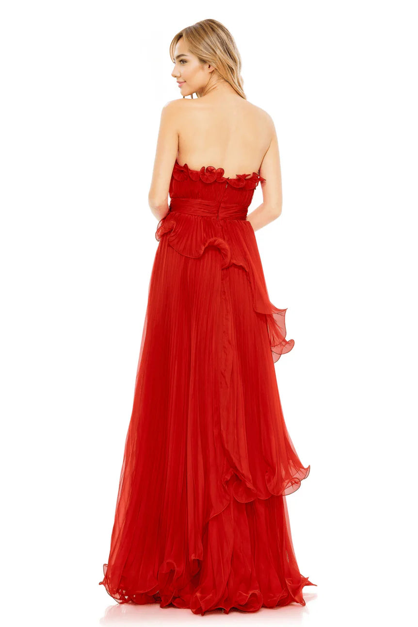 Pleated Tiered Ruffled Strapless Gown