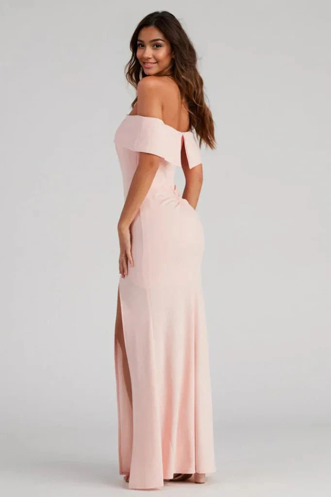 Off Shoulder Front Slit Dress