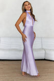 Pleased Satin Halter Maxi Dress Lilac