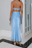 Magic In Her Vibe Satin Maxi Dress Blue