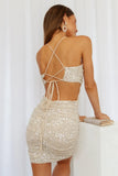 Dripping Honey Sequin Dress Beige