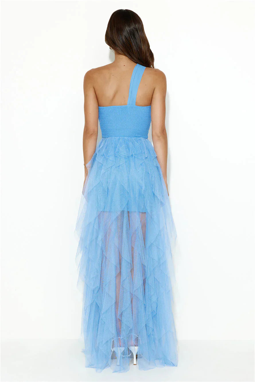 Extravagance Is Me One Shoulder Tulle Maxi Dress Blue