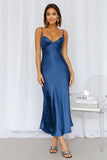 No Cloudy Skies Satin Maxi Dress Navy