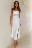 Sipping Waterfalls Satin Midi Dress White