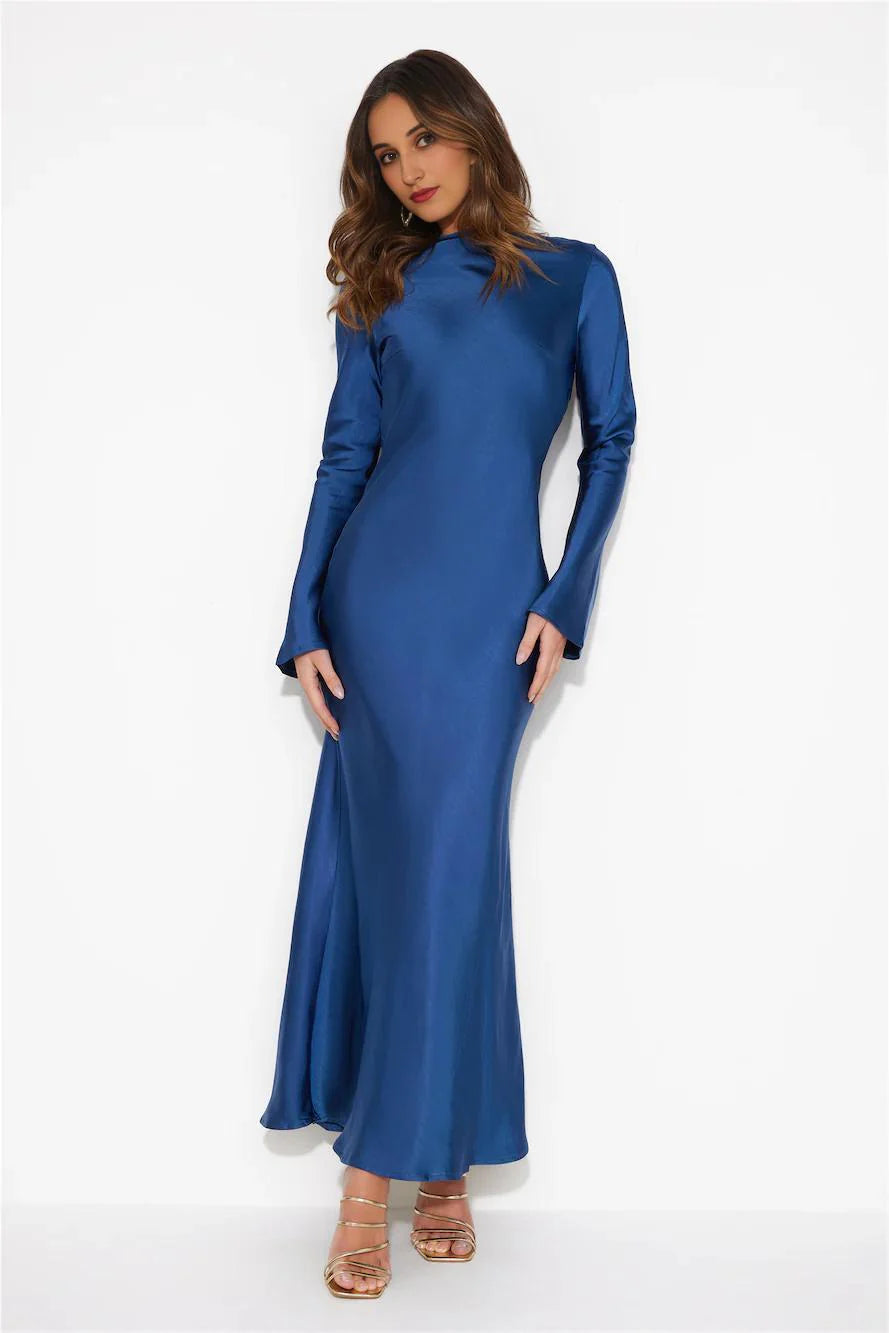 Royal Wedding Satin Maxi Dress Blue