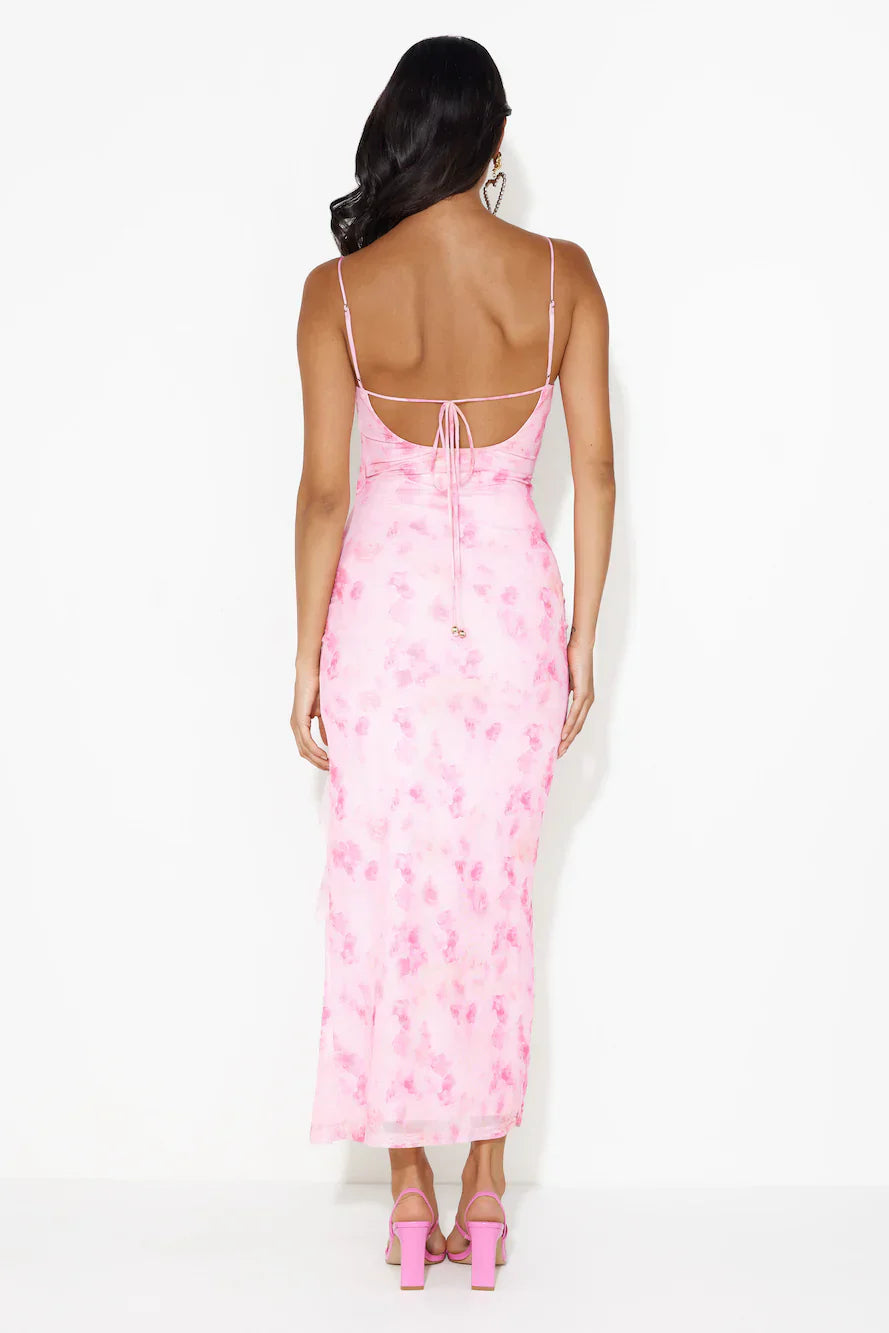 Loving Fun Vibes Frill Mesh Maxi Dress Pink