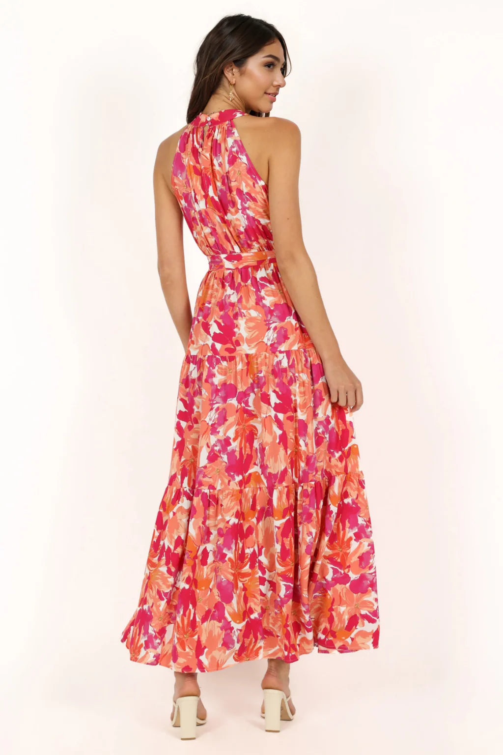 Caroline Maxi Halter Dress - Red Orange