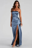 Gianna Strapless High-Slit Satin Dress