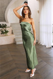 Run To The Top Satin Maxi Dress Dark Green