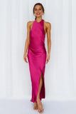 Light Minds Satin Midi Dress Fuchsia