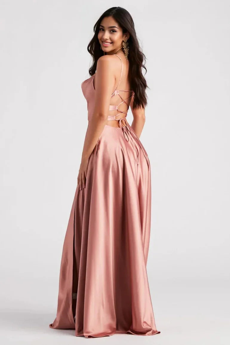 Formal Satin Lace-Up Dress