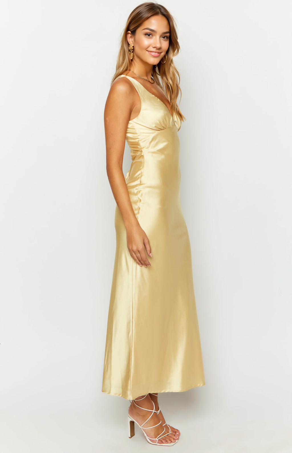 Verlaine Yellow Satin Maxi Dress