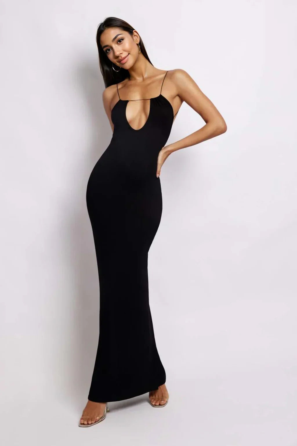 Strappy Circle Cutout Maxi Dress - Black