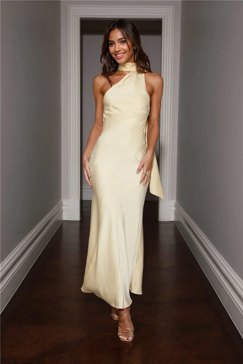 Satin Maxi Dress Yellow