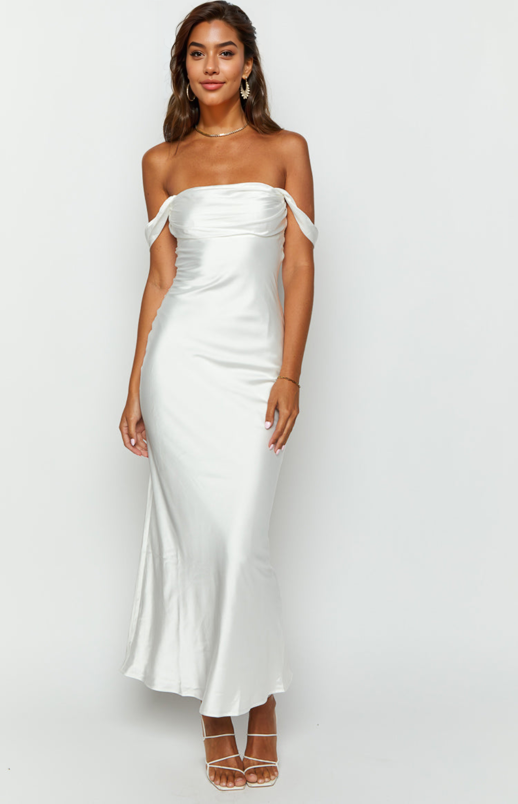 Ella White Off Shoulder Formal Maxi Dress