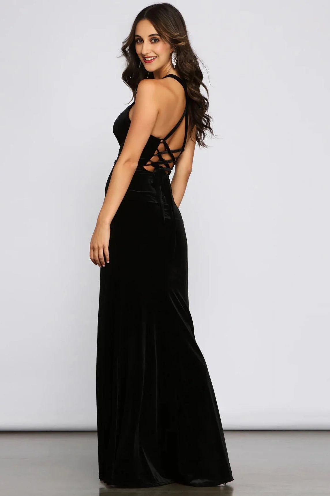 Christina Lace-Up Back Velvet Dress