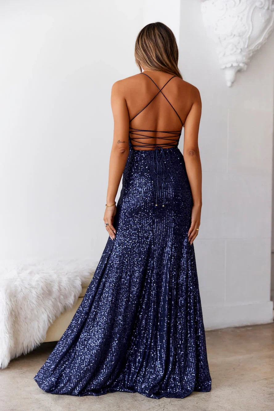 Shimmer Lake Maxi Dress Navy Sequins