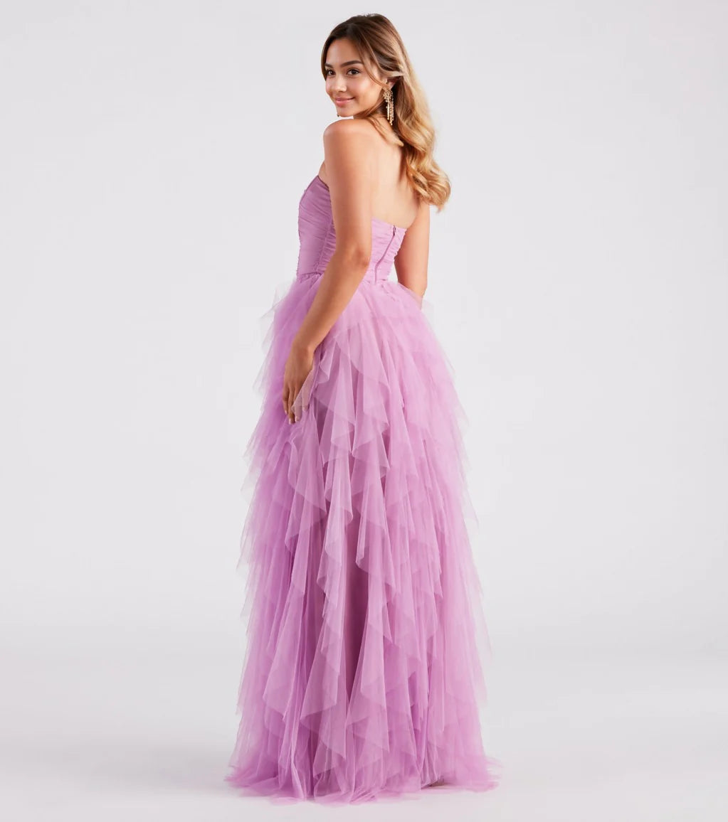 Ariana Strapless Ruffled Mesh Formal Dress